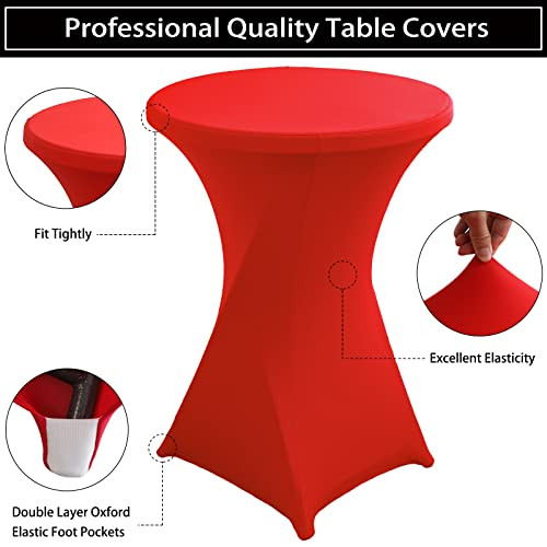 2 Pack 32x43 Inch Red Spandex Cocktail Table Covers, Fitted Round Cocktail - Picture 5 of 7