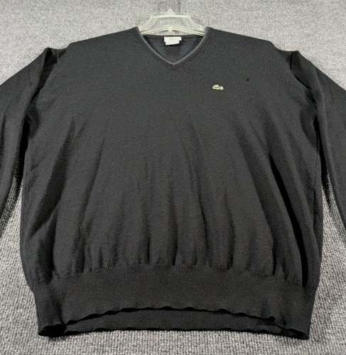 Lacoste Pullover Sweater Mens 6 Large Black 100% Wool Preppy Croc Logo *Hole* - Picture 4 of 16