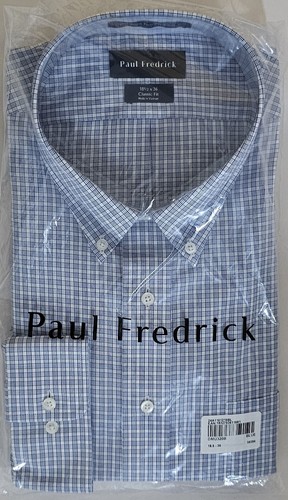 Paul Fredrick Cotton Shirt With Contrast Trim - Blue 18.5" - 35"