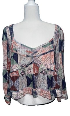 American Eagle Women Medium Top Patchwork Babydoll Cottagecore Cropped Going Out