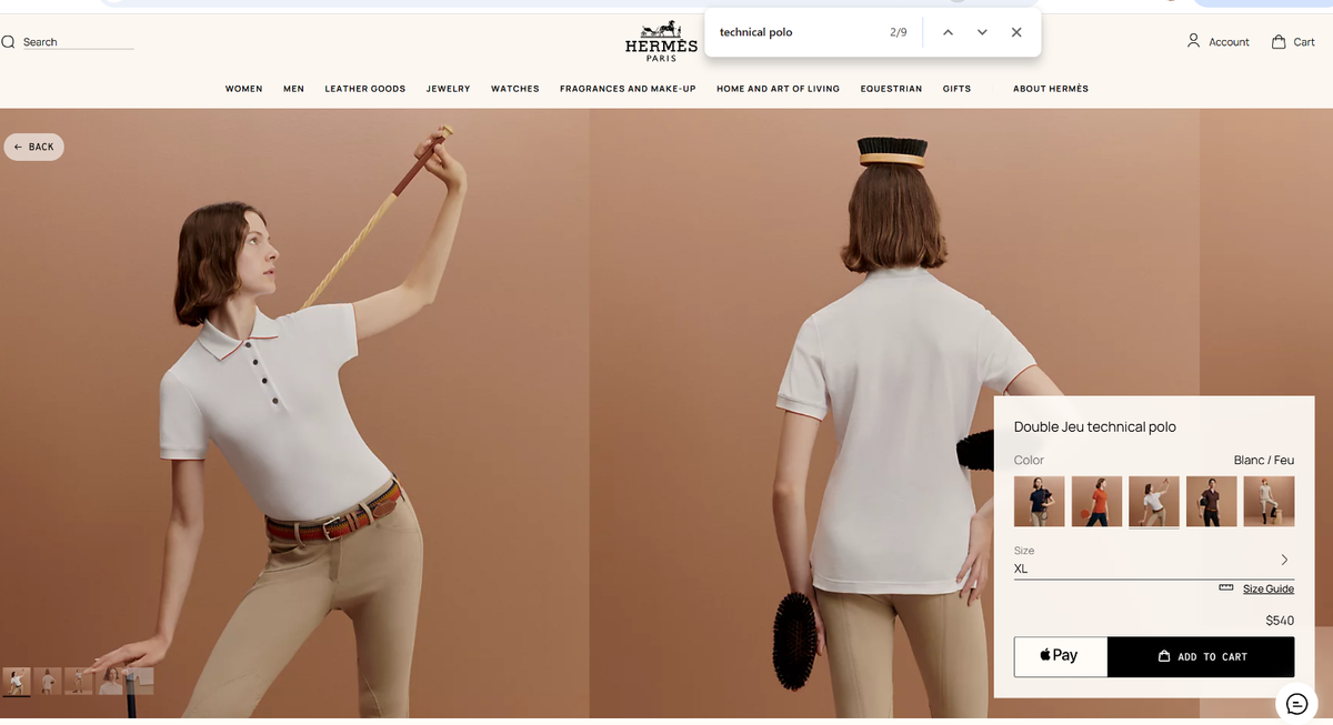 HERMES White Orange Womens Polo Shirt Double Jeu technical polo XL