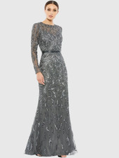 Mac Duggal Size: 14 Dark Gray Long Sleeve Beaded Evening Gown Modest Flaws