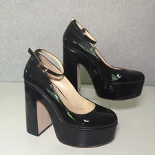 Jessica Simpson Macee Platform Heels Black Patent 8M Chunky WhimsyGoth Mary Jane