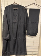 New Junaid Jumshaid Pakistani Men Shalwar Kameez Black Stitched Size Large 2Pc