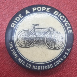 Antigua bicicleta de celuloide Pinback botón Hartford CT Ride A Pope de la década de 1890