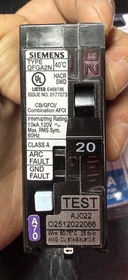 Siemens Dual Function AFCI/GFCI Circuit Breaker Q120DFNP QFGA2N