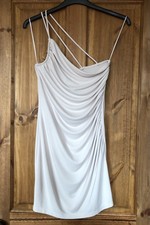 H&M beige stone strappy one shoulder ruched mini dress, M