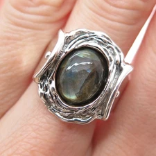 HAGIT GORALI Sterling Silver Vintage Israel Labradorite Modernist Ring Size 9