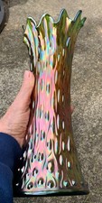NORTHWOOD GREEN MID-SIZE TREE TRUNK CARNIVAL GLASS VASE SO YOU LIKE PINK!!!!