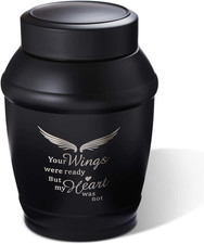 5.7" Medium Black Angel Wings Cremation Urn for Adult Human Ashes New