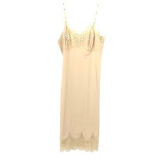Vintage Nylon Slip Beige With Scalloped Lace Trim Womens Sz 36 S/M