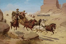 Herman W Hansen - Attack on the Stagecoach 1908 Cowboys OC- 24x34 REPRODUCTION