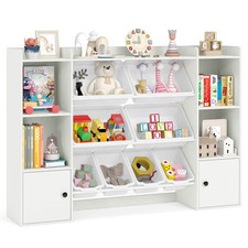 Kids Toy Storage and Bookshelf w/ 8 Boxes Open Shelves  2 Single-door Cabinets