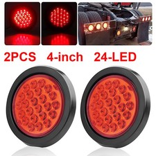 2x 4inch Round Red 24-led Truck Trailer Stop Turn Tail Brake Lights Waterproof 2x 4inch Round Red 24-led Truck Trailer Stop Turn Tail Brake Lights Waterproof