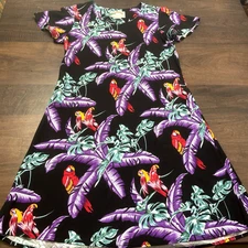 Vtg 90s Paradise Found Hawaiian Dress MIDI Womens Sz L Beachy Purple Tropical