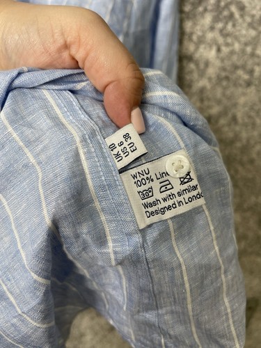 WNU + Free People Womens Shirt Blue White Stripped Button Up The Boyfriend Sz 6 - Picture 5 of 10