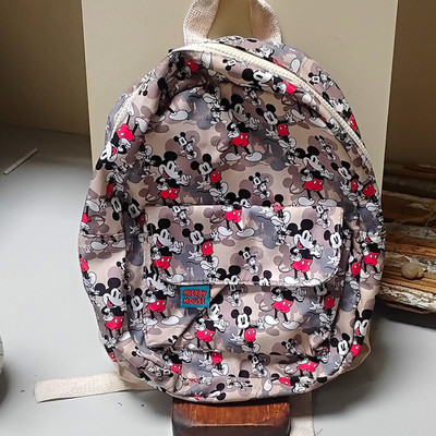 Zara Disney Mickey Mouse Mini Backpack Beige Black Red White Gray Allover Print
