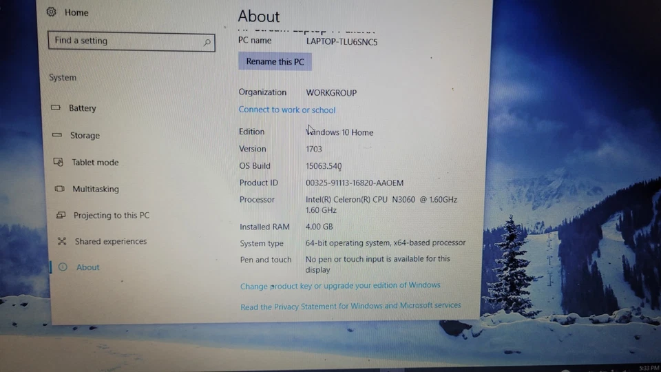 HP Stream Notebook 14-ax010ca 14" Intel Celeron N3060 1.6GHz 4GB RAM 32GB Win10 - Image 4 of 4