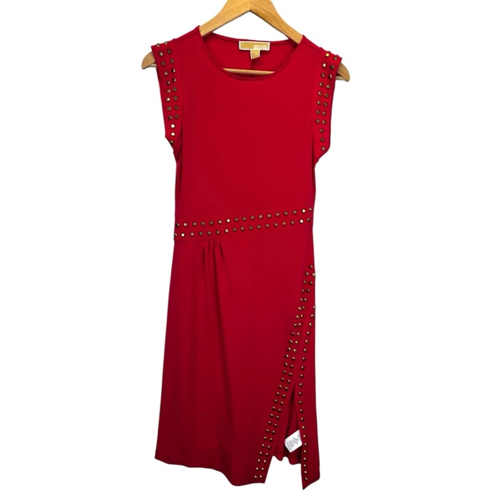 Abito midi Michael Kors Astor con borchie e spacco laterale rosa intenso nuovo con etichette vendita al dettaglio $ 165 PXS