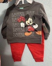 Disney Mickey Mouse 2 Piece Sweatshirt Set Gray Red 3/6M Long Sleeve Outfit