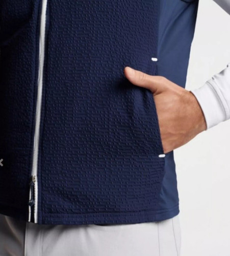 Peter Millar M Golf Vest Crown Sport Performance Seersucker Navy Blue $200 - Picture 4 of 9