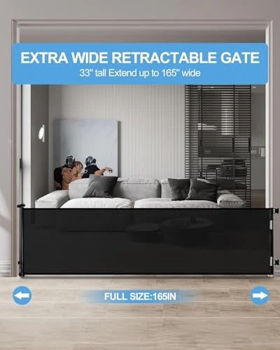 VERASTE RETRACTABLE BABY GATE,MESH BABY,33" TALL,MESH GATE SH20.007-165 - BLACK