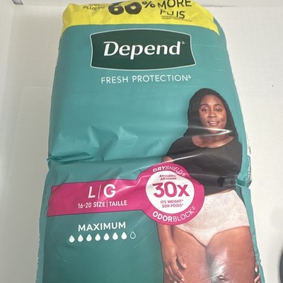 Depend Fresh Protection Incontinence Pants Women L/G Maximum OdorBlock 28 Ct