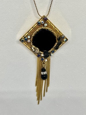 Vintage MARENA Hand Made In Germany Gold Tone Black Onyx Pin Brooch Pendant