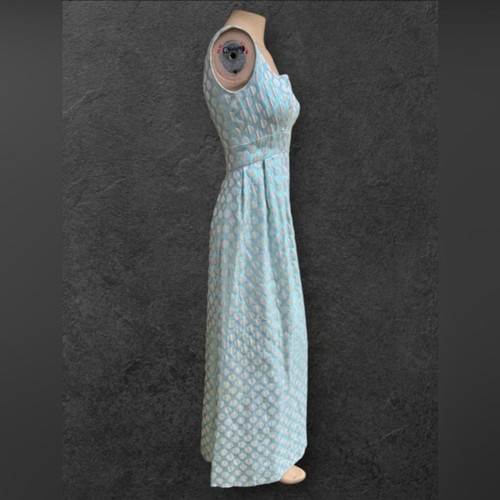 Abito a pois blu metallizzato fatto a mano vintage anni 50-60 - Foto 6 di 15