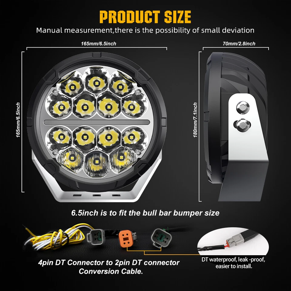 2x 7" LED Offroad Driving Work Light Spot Flood  Amber/White DRL 4WD ATV UTV SUV - Image 4 of 4