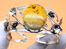 Bumble Bee Jasper  Gemstone 925 Sterling Silver Jewelry Cuff Bracelet Size -ADJ"