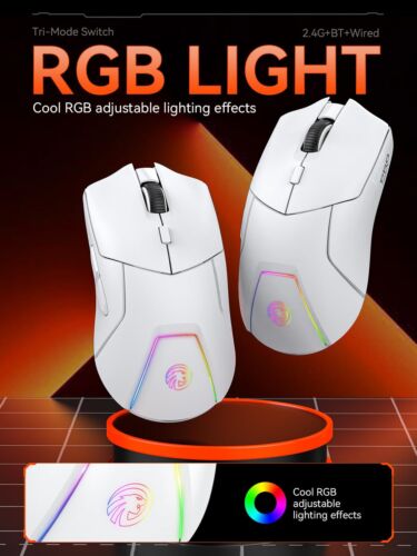White Wireless Gaming Mouse Tri Mode 2.4G/Bluetooth/Wired PAW3311 Sensor 1200... - Picture 6 of 7