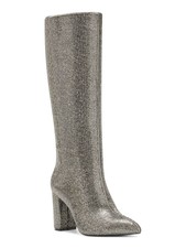 Inc Womens Silver Rhinestone Pointed Toe Block Heel Zip-up Heeled Boots 9.5