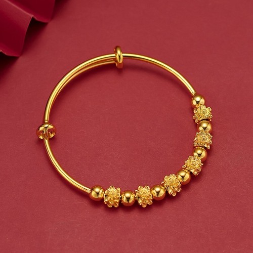 **Golden Bangle With Golden Flower Beads, Size Adjustable - #1 - Picture 4 of 4