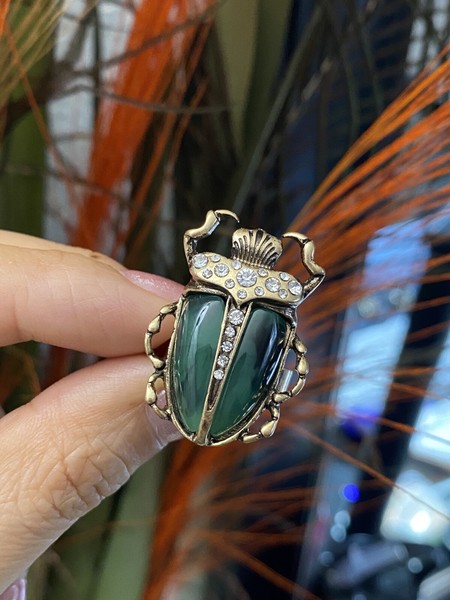 Alternate view of Beetle Bug Adjustable Size Ring Scarab Bug Skull Beetle Ring Green Beetle Ring