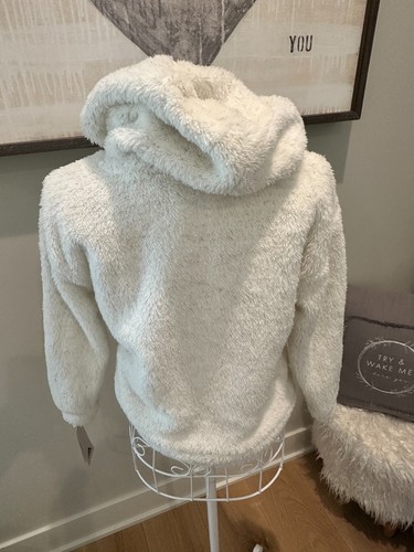 Nwt Authentic Big Girls Cozy Off White adidas Furry Sherpa Hoodie Size S (7/8) - Picture 5 of 7