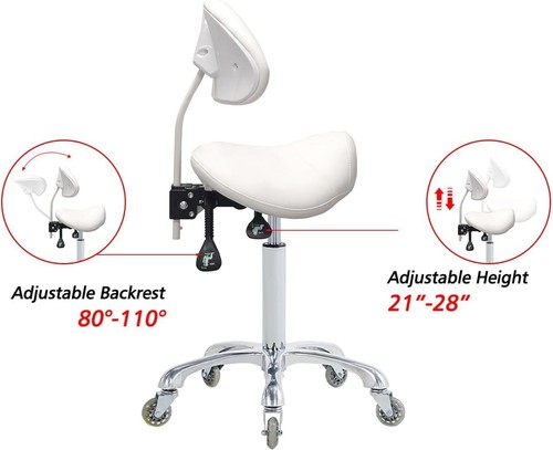 Saddle Stool Rolling Chair with Back Support,Esthetician Tattoo Dental Stool ... - Picture 6 of 7
