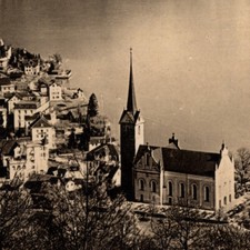 Vintage 1925 RPPC Weggis Parish Church Maria Lake Lucerne Postcard Switzerland