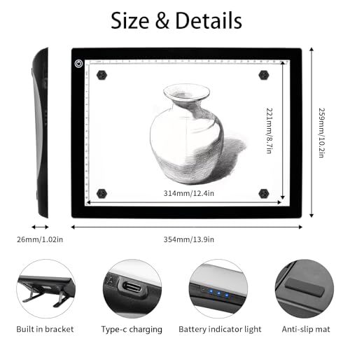 Rechargeable A4 Tracing Drawing Board,Copy Light Pad with Adjustable Foldable - Picture 3 of 7