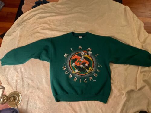 Vintage Miami Hurricanes Sweatshirt Made In USA Herren Gr. L Fußball Sport Grün - Bild 2 von 5