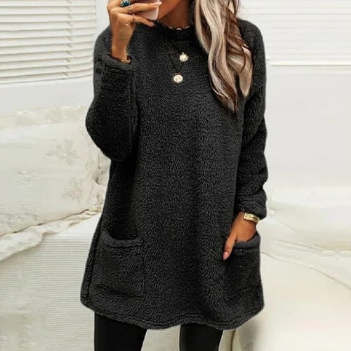 Womens Teddy Bear Fleece Fluffy Jumper Tunic Tops Long Sleeve Winter Fur Sweater - Picture 14 of 21