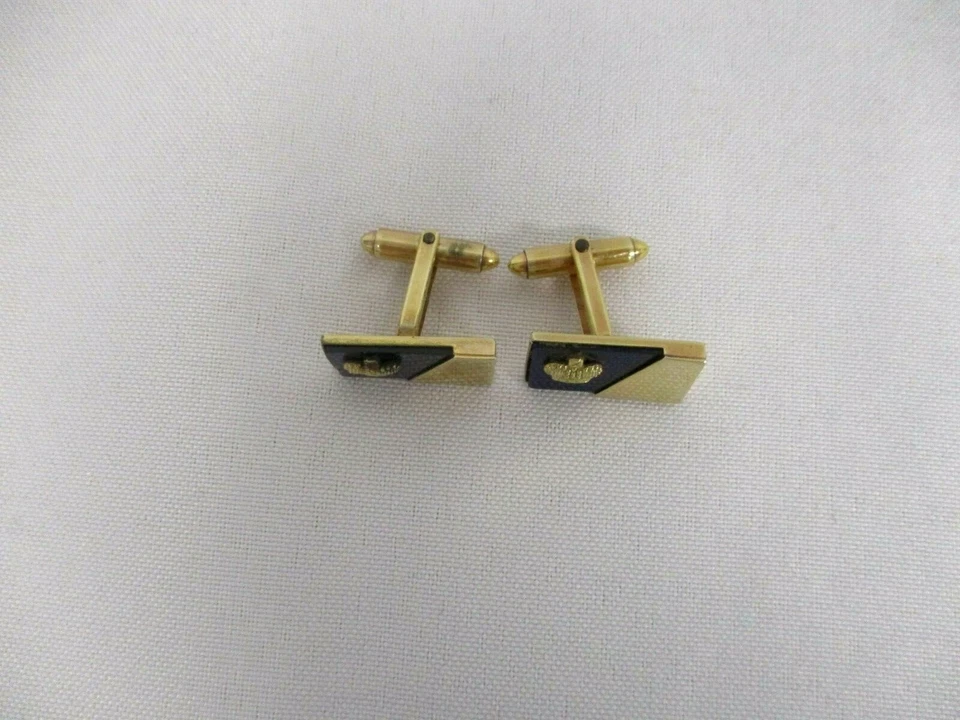 DE COLECCIÓN FIRMADA KREISLER CORONA DE ORO 14K SOBRE VIDRIO COBALTO GEMELOS RELLENOS DE ORO 12K Foto 2 de 4