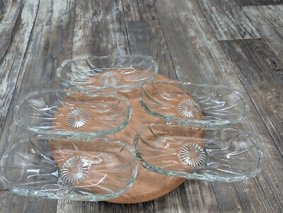 Vtg Anchor Hocking Fountain Ware Banana Boat Ice Cream Glass Dishes Set Of 5.  