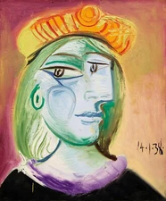 PABLO PICASSO Art Poster or Canvas Print "Femme au béret rouge-orange"