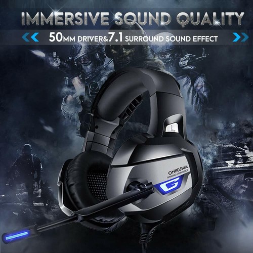 Pro Stereo Gaming Headset 60mm Driver 7.1 Surround Sound Noise Cancelling Mic - Picture 2 of 5
