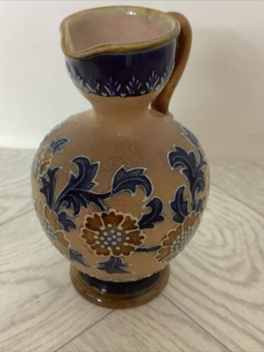 Royal Doulton Salter Stoneware Painted Jug 1898-1899 Floral Fleur-de-lys @bri #D - Picture 3 of 11