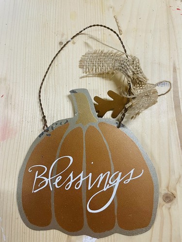 Blessings Holiday Metal Pumpkin Ornaments Set Of 2 NEW - Picture 3 of 10
