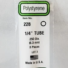Evergreen Scale Models Plastic 228  Styrene Round Tube 1/4" .250" Dia 3 Pack