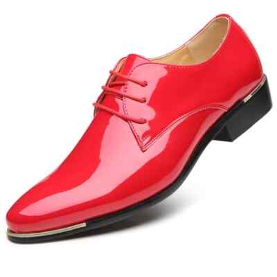 New Men's Lace Up Business Oxfords Flat Patent Leather Shoes Formal Dress Shoes