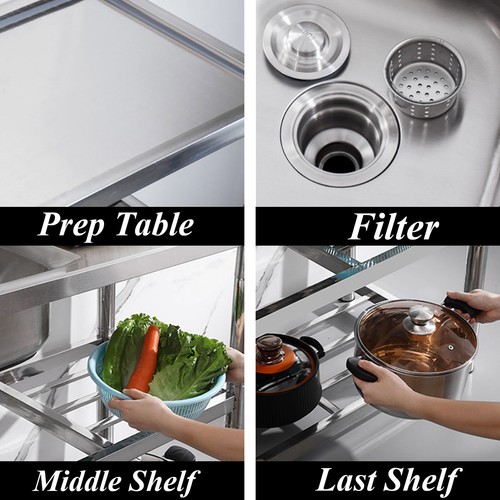 Free Standing Stainless-Steel Double Bowl Commercial Restaurant Kitchen Sink Set - Picture 9 of 23